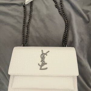 Yves Saint Laurent White Croc-Embossed Crossbody Bag